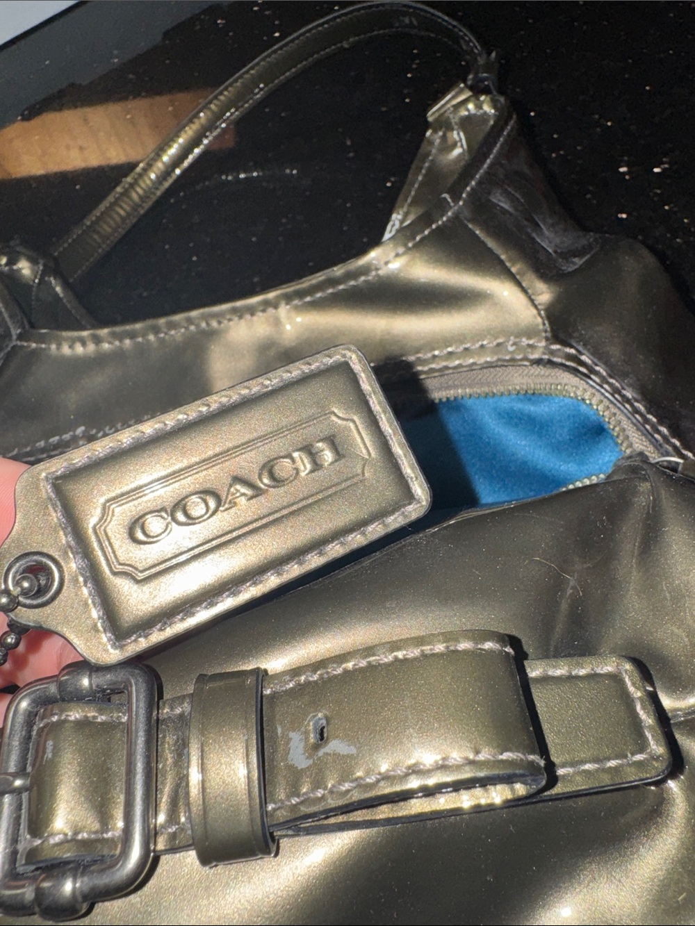 Coach Glossy Black Patent Hobo with Scarf Accent - Picture 3 of 6